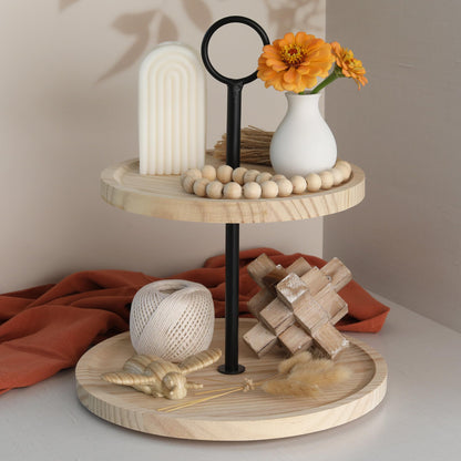 Decorative Wooden Tiered Tray Stand - Beautiful Two Tiered Coffee Table Serving Tray Enhances Your Seasonal Modern Farmhouse Decor - The Perfect Centerpiece for Your Fall Table Decorations - WoodArtSupply