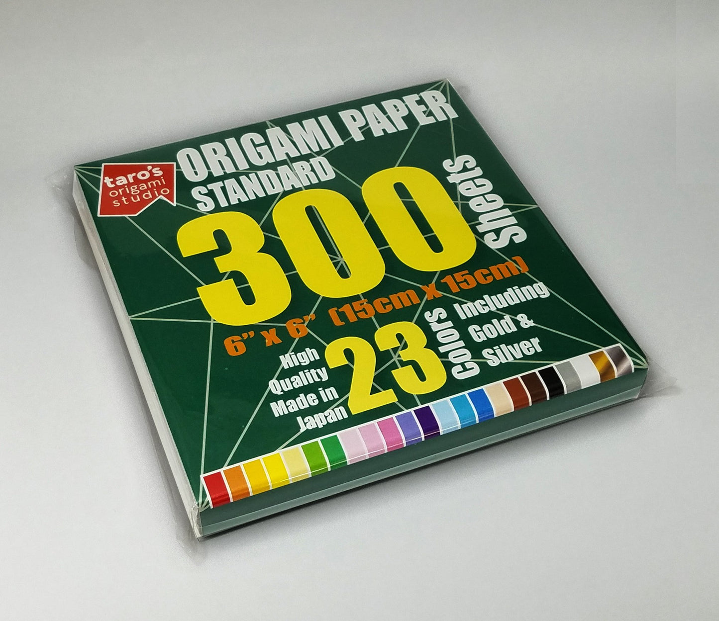 [Taro's Origami Studio] Standard 6 Inch One Sided 23 Colors 300 Sheets Square Easy Fold Premium Japanese Paper for Beginner (Gold and Silver Included)