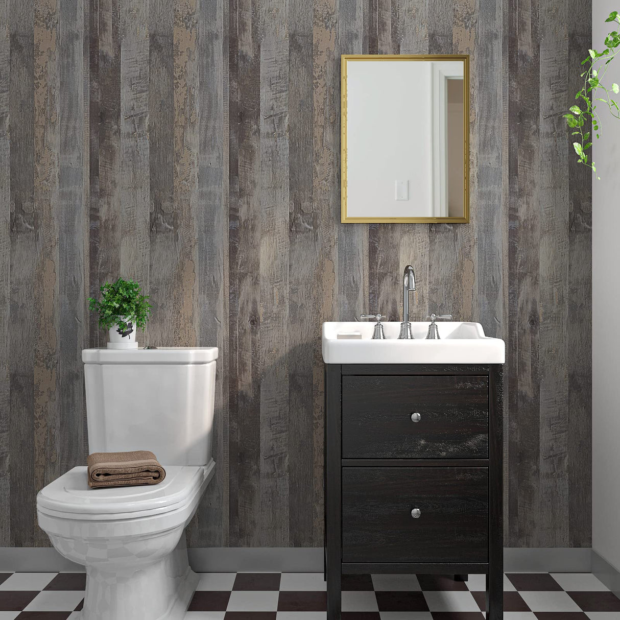 VaryPaper 32''x118'' Large Size Distressed Wood Peel and Stick Wallpaper Shiplap Wood Grain Contact Paper for Countertops Waterproof Self Adhesive Wood Panel Wallpaper for Bedroom Bathroom Accent Wall VaryPaper