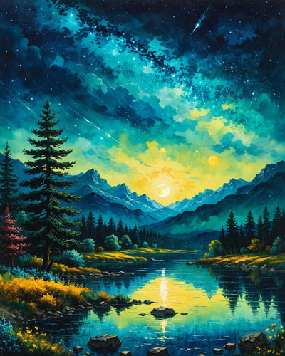 Forest Paint By Numbers Kit For Adults Mountain Tree Paint By Number Kits For Beginner Moon Acrylic On Canvas Diy Oil Painting Kit Adults' Paint-By-Number Kits For Gift Home Wall Decor 16x20 Inch