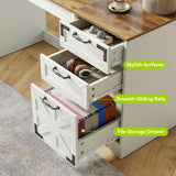 LITTLE TREE Office Desk with Drawers, 59" Farmhouse Executive Desk with Storage File Cabinet, Wooden Computer Writing Table for Home, Office, Bedroom, White & Brown LITTLE TREE