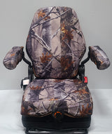 DSC Tractor Seats, Forklift/Tractor Replacement Suspension Seat with Built-in Headrest and Adjustable Armrest Customized in XD3 Camo Endura. TSKL10-XD3-C WoodArtSupply