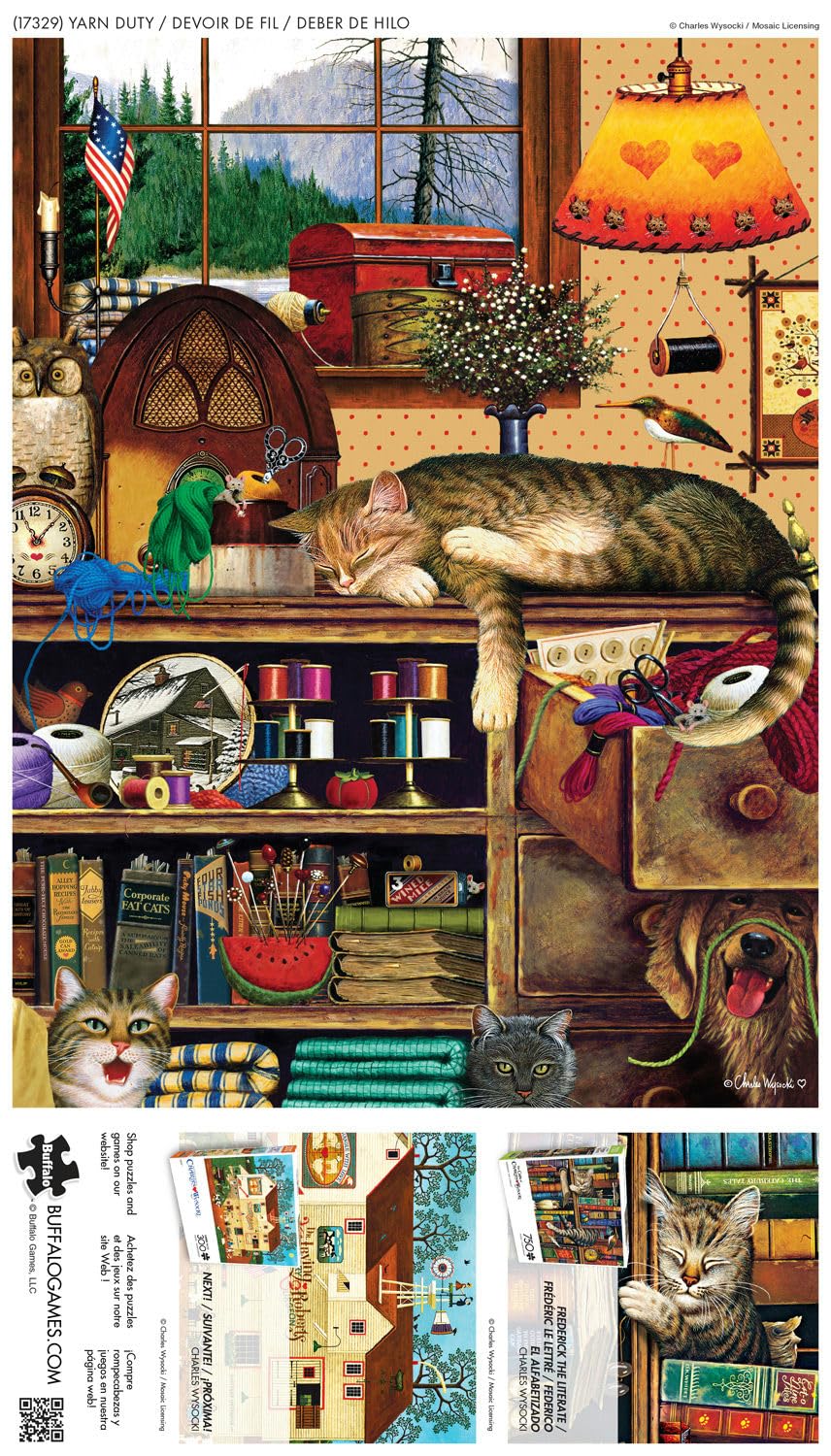 Buffalo Games - Charles Wysocki - Yarn Duty - 750 Piece Jigsaw Puzzle for Adults -Challenging Puzzle Perfect for Game Nights - Finished Size is 24.00 x 18.00 Buffalo Games