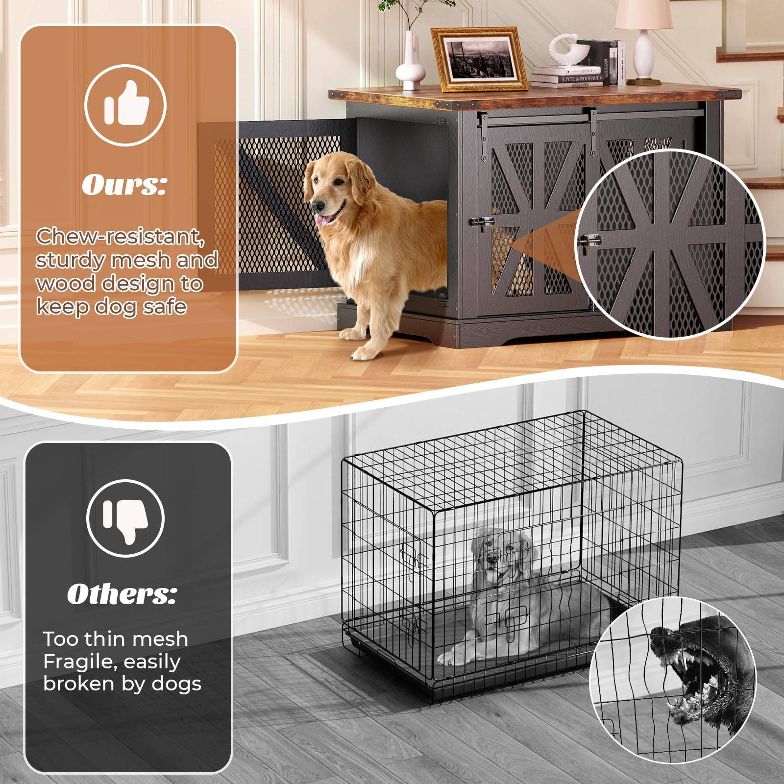 VOPEAK Farmhouse Dog Crate Furniture, Heavy Duty Large Dog Crate for Medium Large Dogs, XL Dog Crate Dog Kennel Indoor with Double Doors, Chew Resistant End Table for Bedroom Living Room, Bla - WoodArtSupply