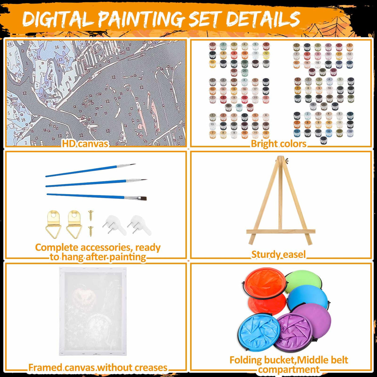 Gersoniel 6 Sets Halloween Paint by Numbers Kit for Adults, 16x12 Inch Ghost Pumpkin Sip and Paint for Beginners, Pre Drawn Oil Painting on Canvas, DIY Painting Kit Bulk Gifts for Halloween Gersoniel