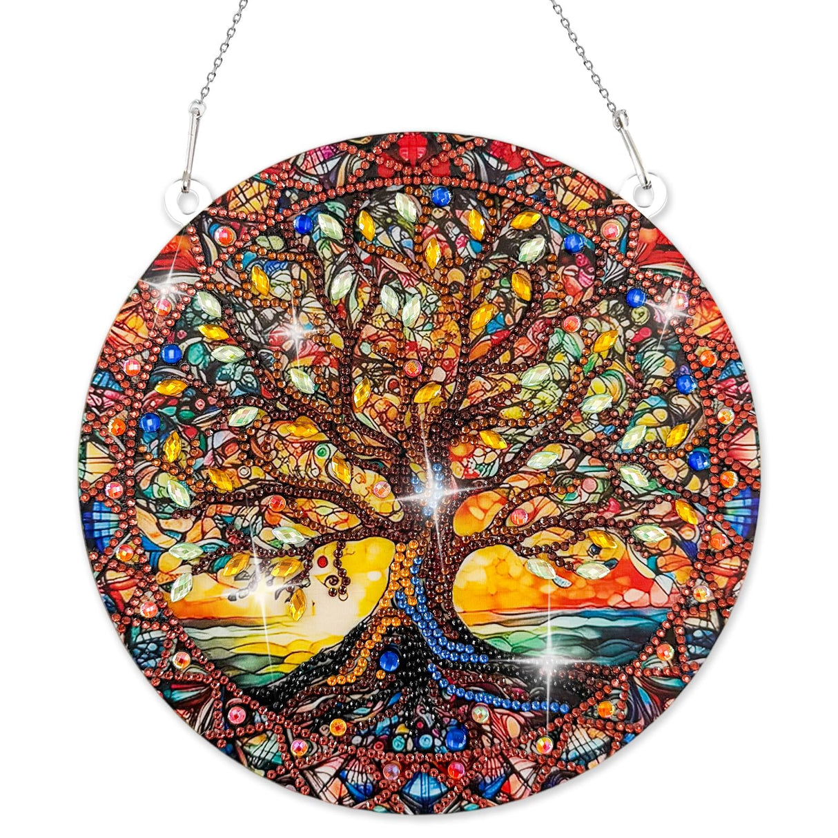 Diamond Art Hanging Kit for Adult, Painting Hanging Ornament Kit, Special Shaped Rhinestone,DIY Acrylic 5D Diamond Art Window Pendants Home Garden Wall Kits Hanging,Double Sided (Lifetree) LINGFANG