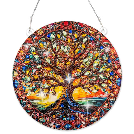 Diamond Art Hanging Kit for Adult, Painting Hanging Ornament Kit, Special Shaped Rhinestone,DIY Acrylic 5D Diamond Art Window Pendants Home Garden Wall Kits Hanging,Double Sided (Lifetree) LINGFANG