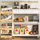 knoworld Rolling Kitchen Island with Storage Cabinet, 35.4'' Width Kitchen Cart, 2 Drawers Island Table, Portable Mobile Kitchen Island with Towel Rack, Wood Top and Lockable Wheels, White knoworld