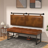 BSHOMGI Queen Headboard, Hanging Headboards with Brown Faux Leather Industrial Pipe Modern Style Multifunction Queen Headboard Only for Bed Backboard (Brown, Queen) BSHOMGI