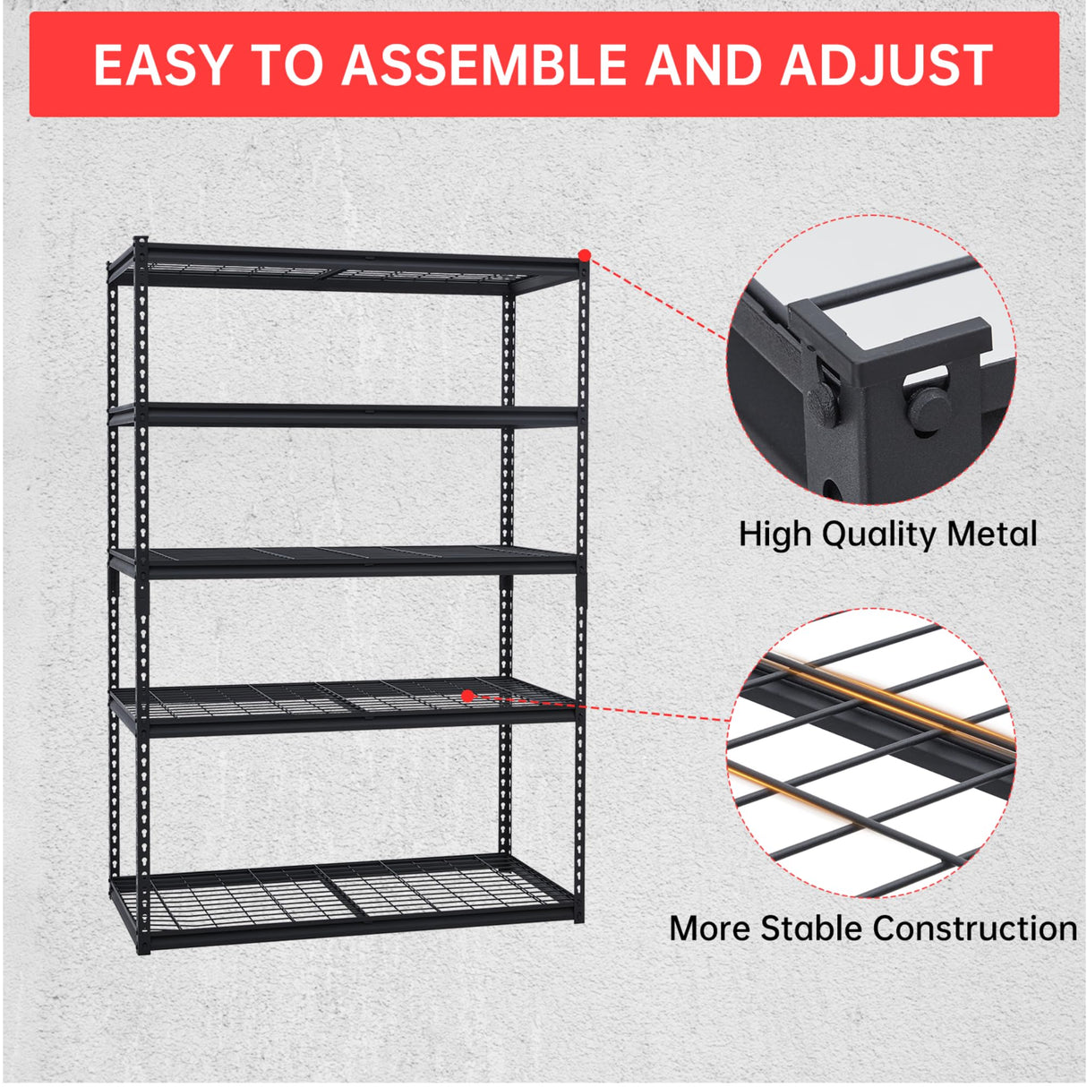 COZONY 48x18x72 Inch Garage Shelving, 5 Tier Heavy Duty Wire Shelf 2500 Lbs Capacity, Adjustable Metal Shelves, Industrial Utility Shelf Rack for Garage, Basement, Pantry, Warehouse COZONY