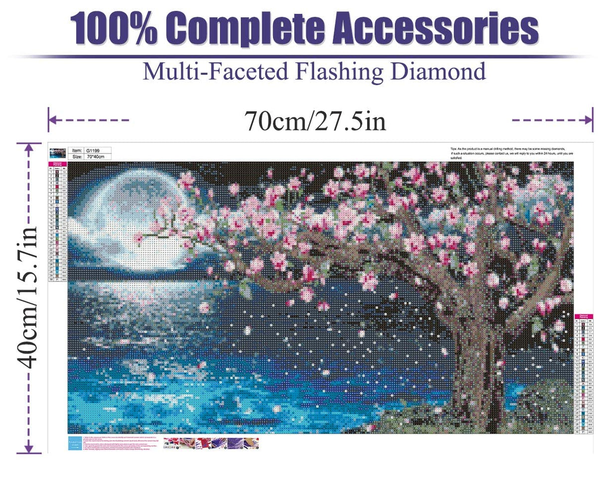 pchmcu 5D Lake Diamond Painting, Diamond Painting Moon Kits for Adults，DIY Full Drill Crystal Rhinestone Arts and Crafts, Gem Art Paints with Diamond Home Wall Decor 27.5 X 15.7inch pchmcu
