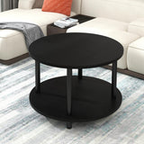 VERFARM 23.6" Round Coffee Table, 2-Tier Small Circle Coffee Table with Storage, Modern Center Accent Table with Metal Frame, Side Table End Table for Small Space, Living Room, Office, Black VERFARM