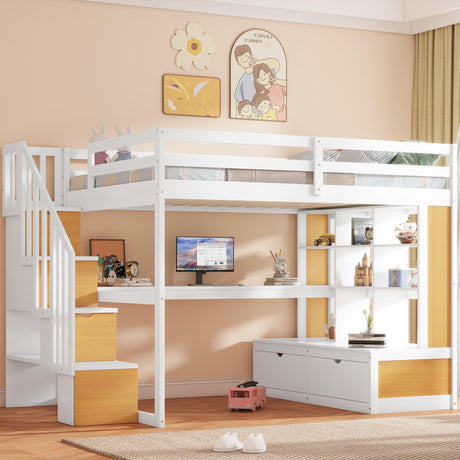 Harper & Bright Designs Natural Full Loft Bed with Desk, Stairs, and Storage Solutions for Kids and Teens Harper & Bright Designs