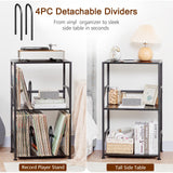 LOAKEKEL Record Player Stand, Vinyl Record Storage Up to 200 Albums, 3 Tier End Table with Removable Dividers, Tall Side Table for Living Room, Bedroom, Black, HETCD010BK1 LOAKEKEL