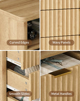 FUSOU Fluted Night Stand for Bedroom, Storage Organizer with 4 Drawers, Chest of Drawers with LED Light & Charging Station, Modern Farmhouse Dresser for Bedroom, Living Room, Hallway, Natural Oak FUSOU