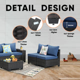 TerraRelax Patio Furniture Set 5 Pieces All Weather Patio Conversation Sets Wicker PE Rattan Outdoor Sectional Couch Sofa with Cushion Ottoman Table for Poolside Peacock, Garden, Backyard Navy TerraRelax