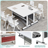 Folding Conference Table, Foldable Conference Rooms Training Rooms Flip Top Mobile Training Table, With Caster Wheels Long Seminar Table for Meeting Room, Rectangular Modular Conference Room Table AKFJOSGE