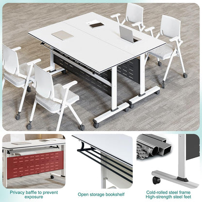 Folding Conference Table, Foldable Conference Rooms Training Rooms Flip Top Mobile Training Table, With Caster Wheels Long Seminar Table for Meeting Room, Rectangular Modular Conference Room  - WoodArtSupply