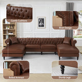U Shaped Chesterfield Sofa, Oversized Sectional Faux Leather Couch, Chaise Ottoman Sofa Upholstered Accent Tufted Couch with Rolled Armrest and Nailhead for Living Room, Office - Brown ORRD