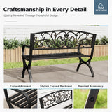 MFSTUDIO 50 Inches Outdoor Garden Bench, Cast Iron Metal Frame Patio Park Bench with Floral Pattern Backrest, Arch Legs for Porch, Lawn, Yard-Bronze MFSTUDIO