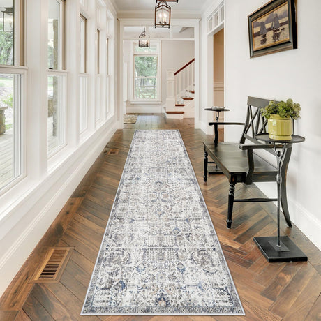 RUUGME Washable Runner Rug 2'6x10 - Vintage Hallway Rug Non Slip Stain Resistant Rugs for Living Room Bedroom Laundry Room Mat Distressed Rug Kitchen Floor Carpet Runner for Bathroom 2.6x10 Brown RUUGME