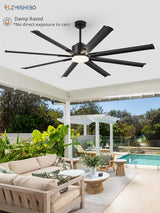 ZMISHIBO 72 inch Aluminium Blade Ceiling Fans with Lights and Remote, Outdoor Ceiling Fans for Patio Living Room with Quiet DC Motor, 6 Speed Reversible, 3 CCT, Black Industrial Ceiling Fan, 8 Blades ZMISHIBO