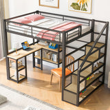 Bellemave Modern Black Metal Loft Bed with Integrated Desk, Shelves, and Storage Staircase Bellemave