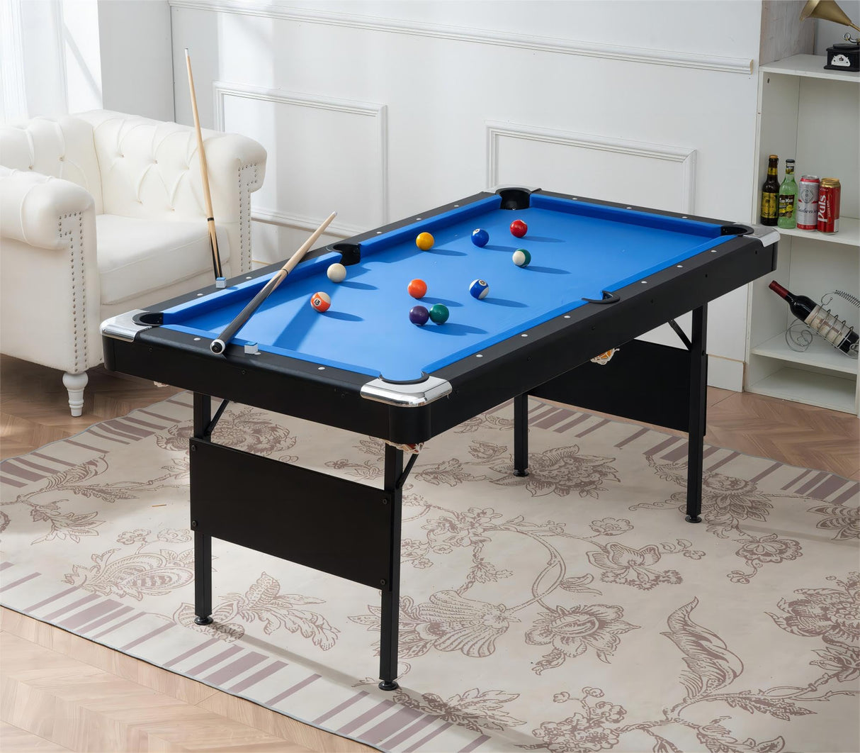 Ditkoko Billiard Table, 65.75" Folding Pool Table with with Balls, Cues, Chalk, Brush and Triangle, Pool Table Set for Family Game Room, Adult Rrec Room, Basements, Man cave or Garage Dithoko