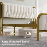 Einhomn Velvet Queen Bed Frame with Charging Station, Platform Bed with Upholstered Storage Headboard & Footboard, 12" Underbed Space, Noise-Free, Easy Assembly, No Box Spring Needed, Beige Einhomn