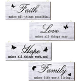 4 Pieces Faith Love Hope Family Wood Sign Farmhouse Wooden Family Sign with Quotes Faith Love Hope Family Home Sign Plaque Rustic Wooden Home Wall Sign for Front Porch Door Wall, 10 x 4 Inch (White) Jetec