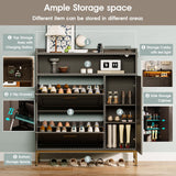 Shoe Storage with 2 Flip Drawers & Side Cabinet Freestanding Organizer with LED Light and Charging Station Narrow Shoe Rack with Metal Legs & Adjustable Shelf for Entryway,Hallway,Living Room,Black Maupvit