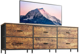 Huuger 63 Inch Long Dresser for Bedroom, Wide TV Stand for 55, 65, 70 Inch TV, 6 Drawer Dresser for Closet with Fabric Drawers, Storage Organizer for Bedroom, Entryway, Rustic Brown Huuger