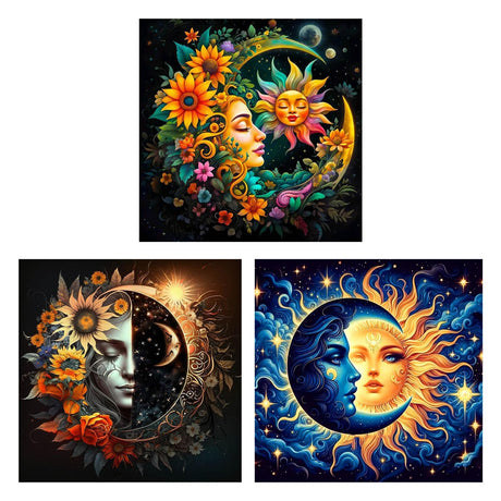 Axquilon 3 Packs Sun and Moon Paint by Numbers Kit for Adults, DIY Watercolor Oil Painting by Numbers Kit, Easy Acrylic Adults Paint by Numbers Kit for Home Wall Decor 12x12in Axquilon