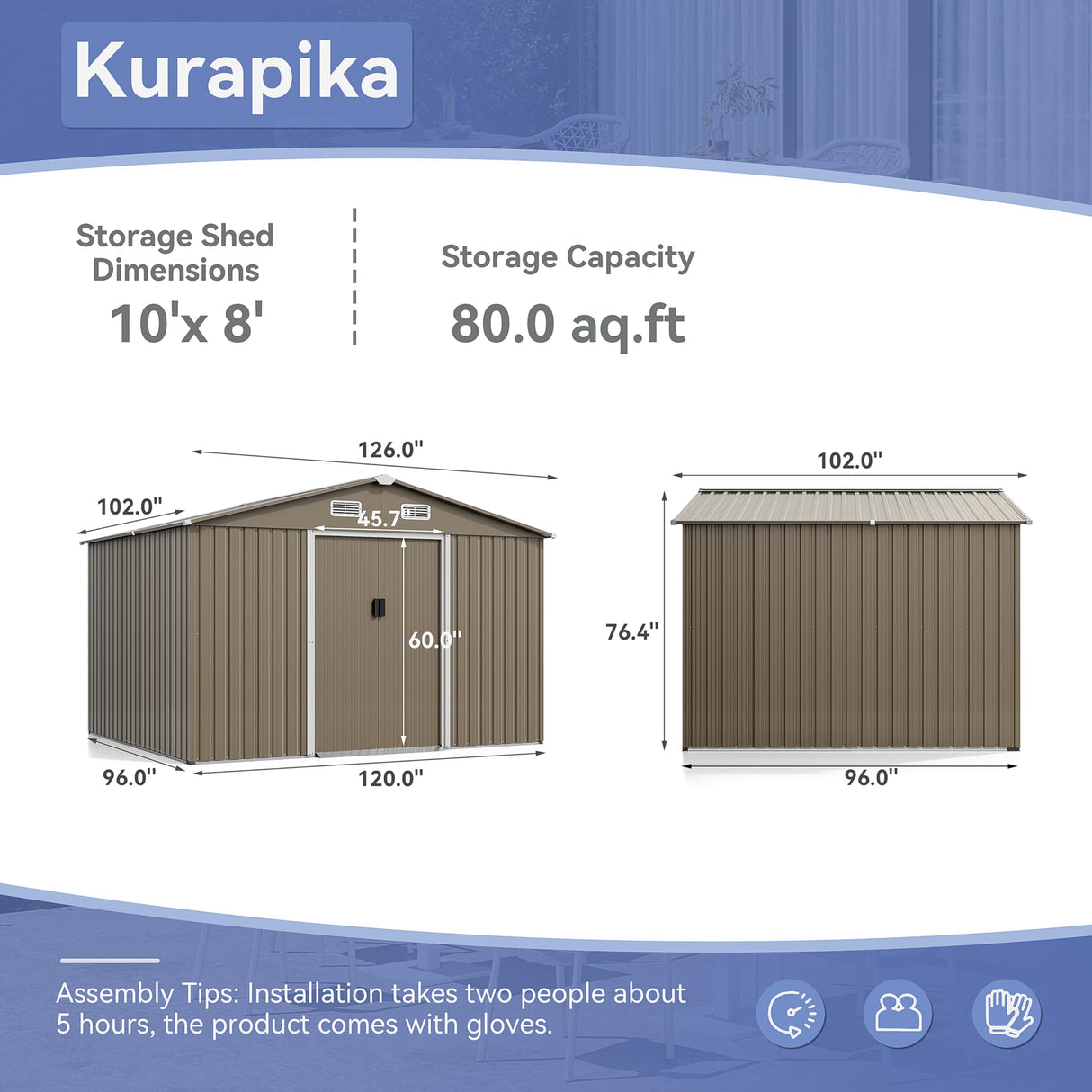 Kurapika 10 x 8FT Outdoor Storage Shed Waterproof, Large Garden Tool Shed with Air Vents and Lockable Sliding Door, Shed Storage House, Metal Shed Outdoor Storage for Garden, Patio, Backyard, Lawn Kurapika