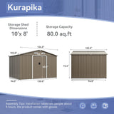 Kurapika 10 x 8FT Outdoor Storage Shed Waterproof, Large Garden Tool Shed with Air Vents and Lockable Sliding Door, Shed Storage House, Metal Shed Outdoor Storage for Garden, Patio, Backyard, Lawn Kurapika