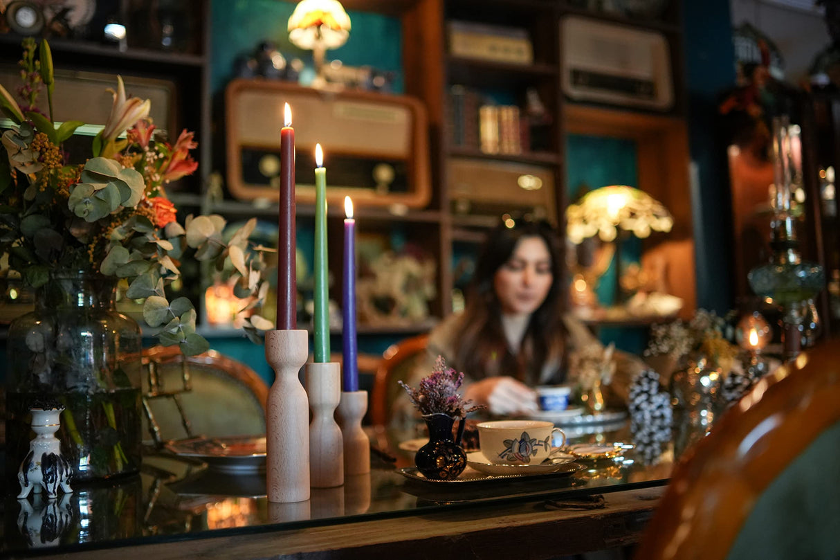 DUHALINE Wooden Candle Pillar Holder Set of 3,Rustic Farmhouse Candle Holder,Handmade Candlestick Holder, Wood Candle Holders, Console Table Decoration Pieces, Luxury Fireplace Candle Holder DUHALINE