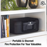 SentrySafe Fireproof Money Safe with Key Lock, Black Lock Box with Portable Carrying Handle for Travel, Exterior: 14.3 in. W x 11.2 in. D x 6.1 in H, 1200 SentrySafe
