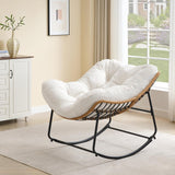 ONBRILL Outdoor Rocking Chairs, Oversized Papasan Rocking Chair Indoors with Padded Cushions, Rattan Wicker Lounge Chair for Living Room, Porch, Patio, Garden ONBRILL