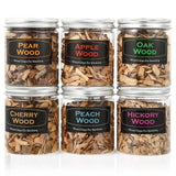DGYJJZ 6Pack Natural Wood Chips for Smoker Grill and Smoking Gun, Oak, Pecan, Apple, Pear, Cherry and Peach About 80g Each, Smoker Woodchips for BBQ Smoking Beef Pork Chicken Fish and Whisk DGYJJZ