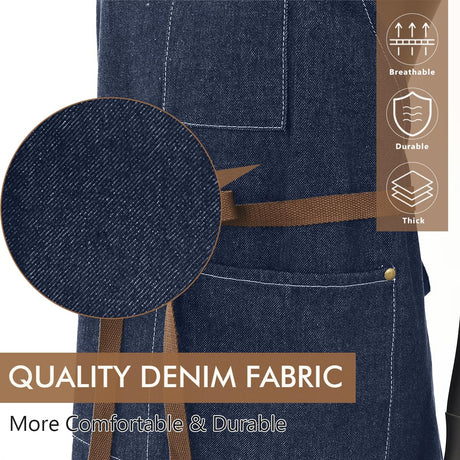 ROTANET Denim Work Apron with 3 Pockets Jean Shop Aprons for Chef Hairstylist Kitchen Woodworking for Men Women Blue ROTANET