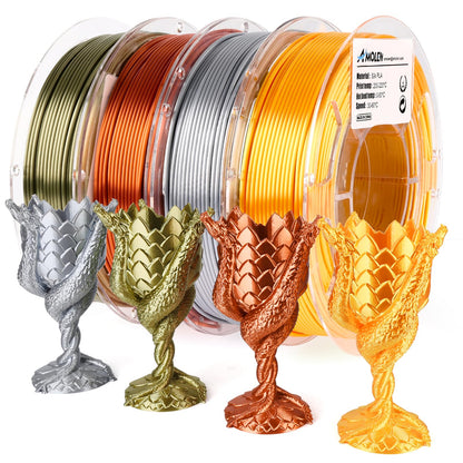 AMOLEN PLA 3D Printer Filament,PLA Filament 1.75mm,Silk Filament Bundle,Gold, Silver,Bronze, Red Copper,3D Printing Filament Bundle, 200gX 4 Spools - WoodArtSupply