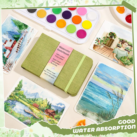 40 Sheets Watercolor Journal 4x6”, 140 lb/300 GSM Watercolor Sketchbook Cold Press Watercolor Paper Watercolor Notebook for Painting, Drawing Prudiut