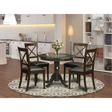 East West Furniture ANBO5-CAP-LC Antique 5 Piece Kitchen Set for 4 Includes a Round Table with Pedestal and 4 Faux Leather Dining Room Chairs, 36x36 Inch East West Furniture