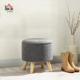 HOMCOM Round Storage Ottoman, Linen Fabric Foot Stool with Removable Top, Padded Seat, Small Foot Rest with Hidden Space and Wooden Legs for Living Room, Gray HOMCOM
