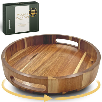 Lazy Susan Organizer - 12 Inch Lazy Susan Turntable Organizer - Wooden Lazy Susan for Table Top, Countertop, Cabinet, Pantry, Dining Table - 100% Acacia Wood Lazy Susan - Kitchen Countertop Organizer