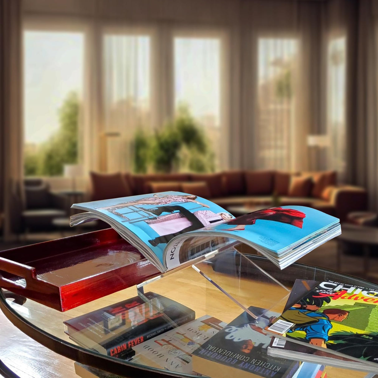 SK Acrylic Book Stand Large - 6 x 12 x 6" - Quran Holder - Coffee Table Book Stand - Cookbook Stand for Kitchen - Home and Table Decor Sarvo Kitchen