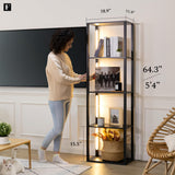 FENLO Fancy - LED Display Shelf with Dimmable Lights, LED Shelf Floor Lamps for Living Room, Sturdy Corner Shelf Curio Cabinet Display, Tall Floor Lamps with Shelves FENLO