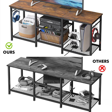 YGEOMER TV Stand Entertainment Center for 55 Inch TVs, with Charging Station and Lights Open Storage Shelves, TV Media Console, Open Storage Shelf with Sound Rack for Living Room, Rustic Brown YGEOMER