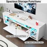 chartustriable 63" Floating High Gloss LED TV Stand for 75" TVs, Wall-Mounted Entertainment Center, Modern Media Console with Open Adjustable Glass Shelf and Hidden Storage Cabinet, White chartustriable