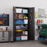 Aobabo 71" H×32" W×16" D Metal Storage Cabinet with 5 Adjustable Shelves, Locking Garage Storage Cabinet with Pegboards and 4 Hooks for Garage, Office, Black, Assembly Required Aobabo